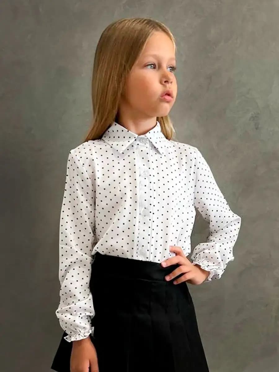 Блузка в горошек для девочек школьная форма