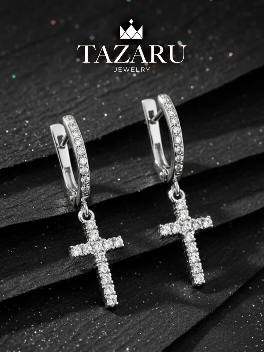 Серьги Кресты серебро 925 с камнем длинные висячие