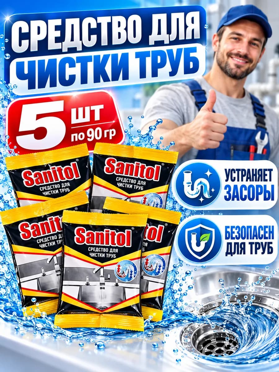 Антизасор средство для прочистки труб от засоров 5 шт саше