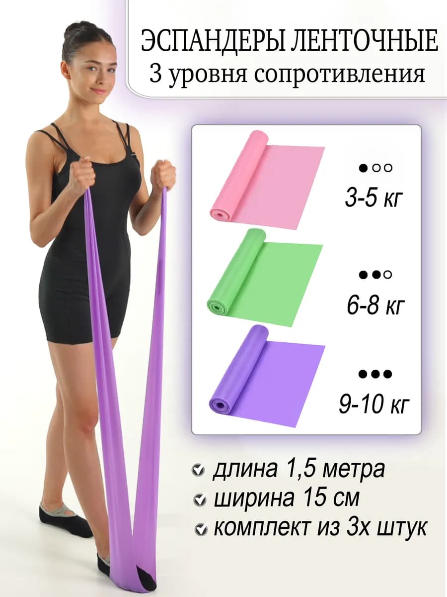 Резинки для фитнеса эластичные ленты набор 1,5м