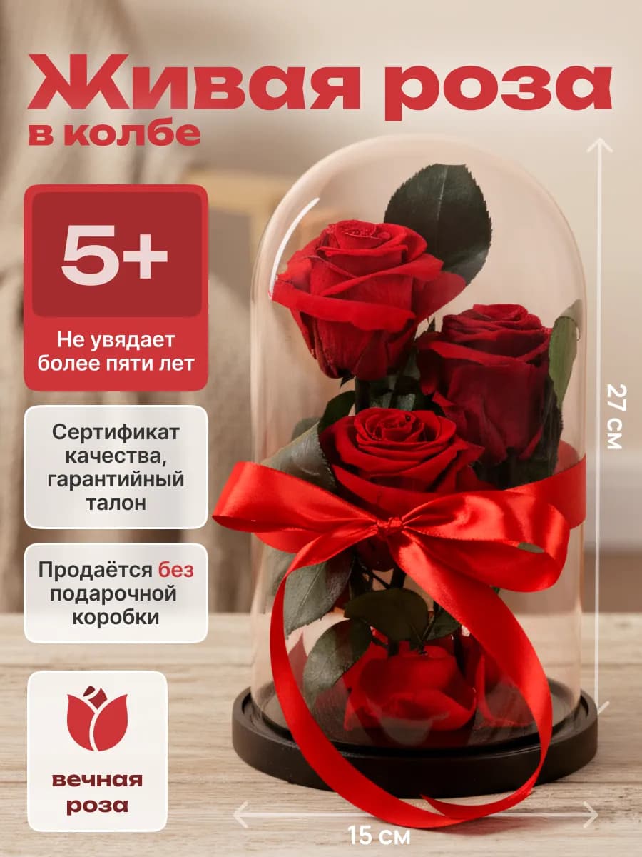 Вечная живая роза в колбе подарок девушке