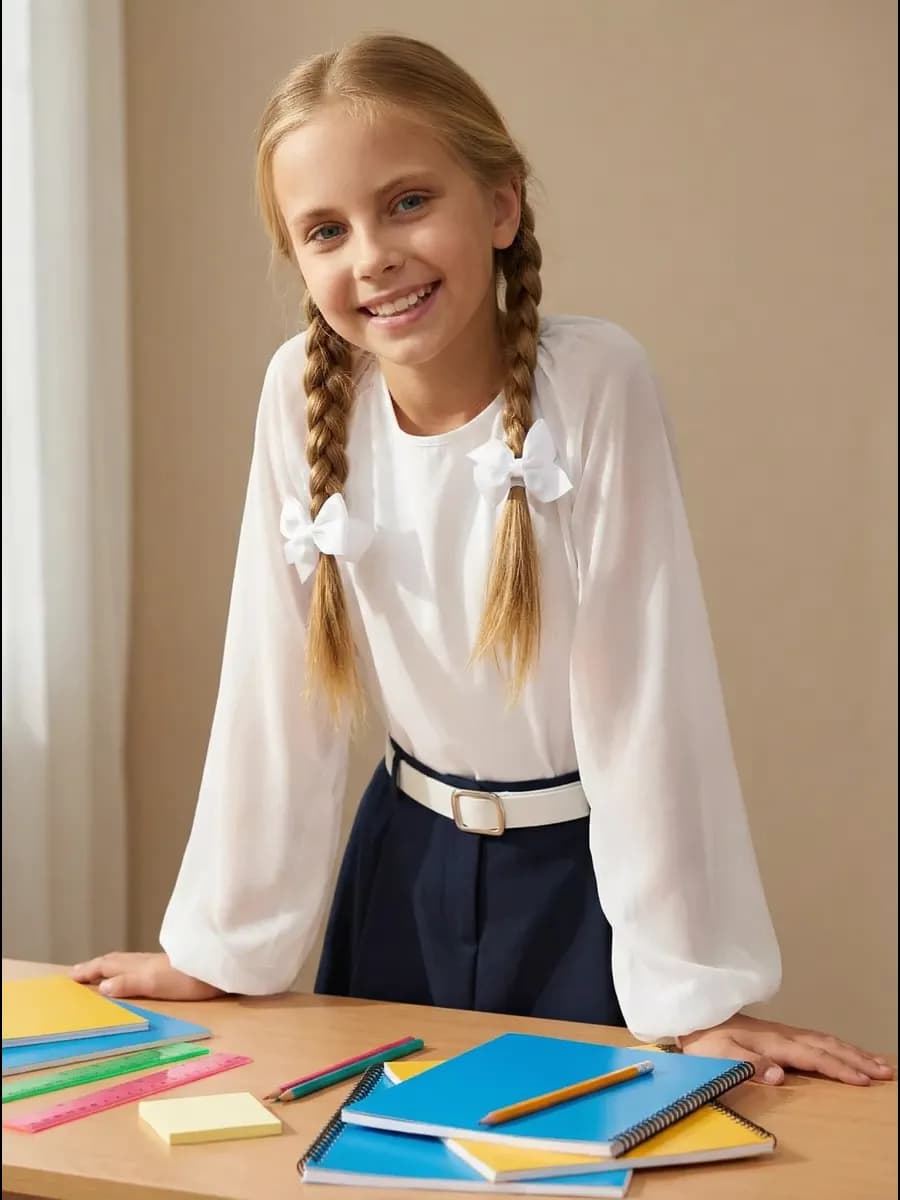 Блузка школьная с длинным прозрачным рукавом