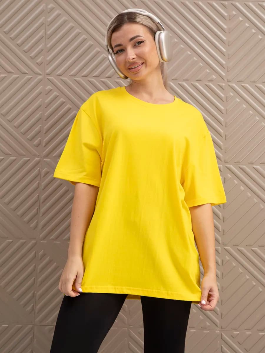 Футболка желтая оверсайз больших размеров - фото 1