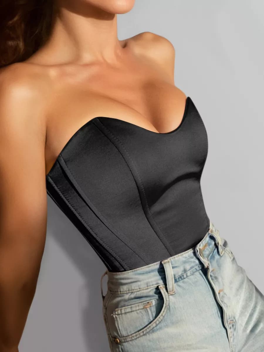 Корсет вечерний черный женский атласный топ под пиджак