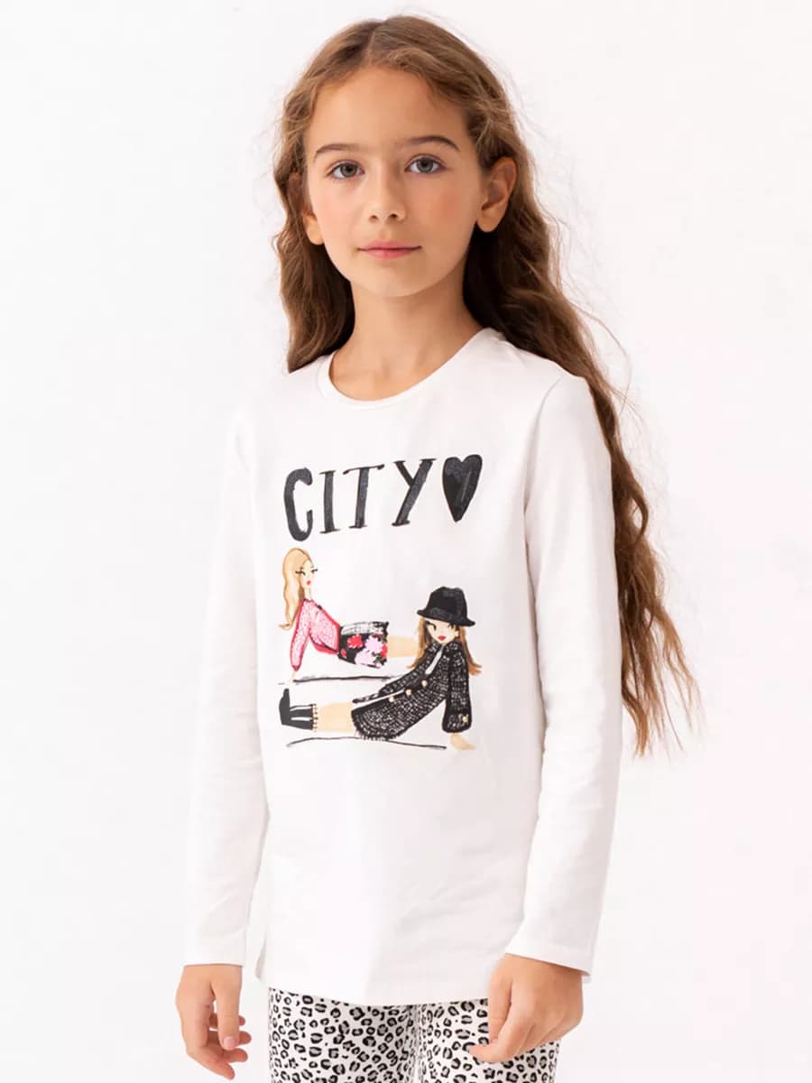 Лонгслив базовый в школу с принтом их хлопка