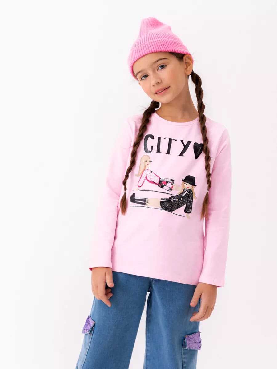 Лонгслив базовый в школу с принтом их хлопка