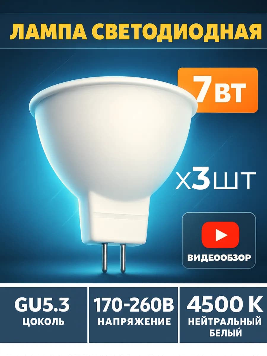 Светодиодные лампы gu 5.3 софиты для натяжных потолков 3шт