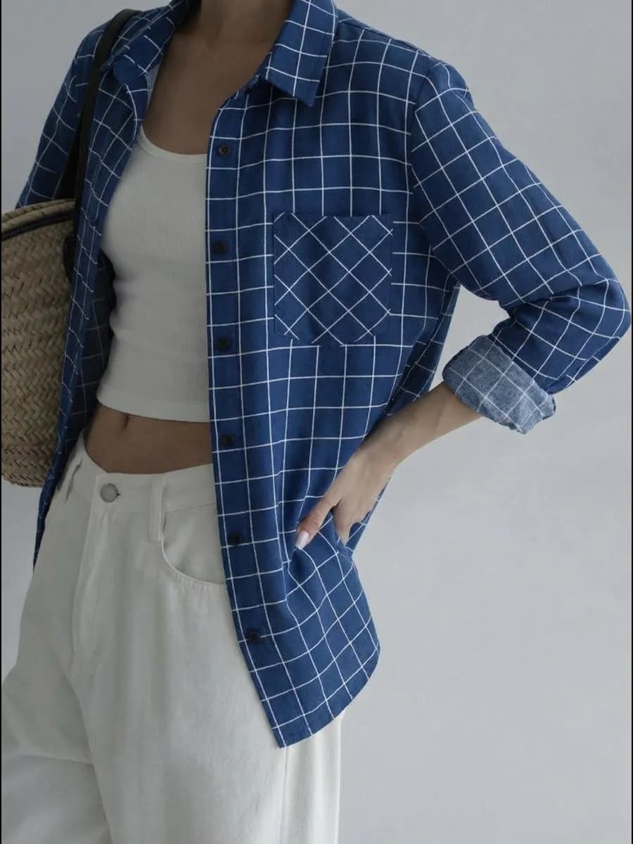 Рубашка классическая в клетку для офиса летняя - фото 1