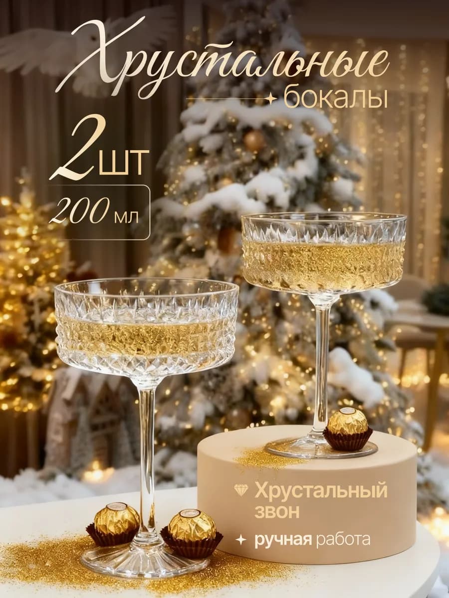 Хрустальные бокалы для шампанского 2 шт