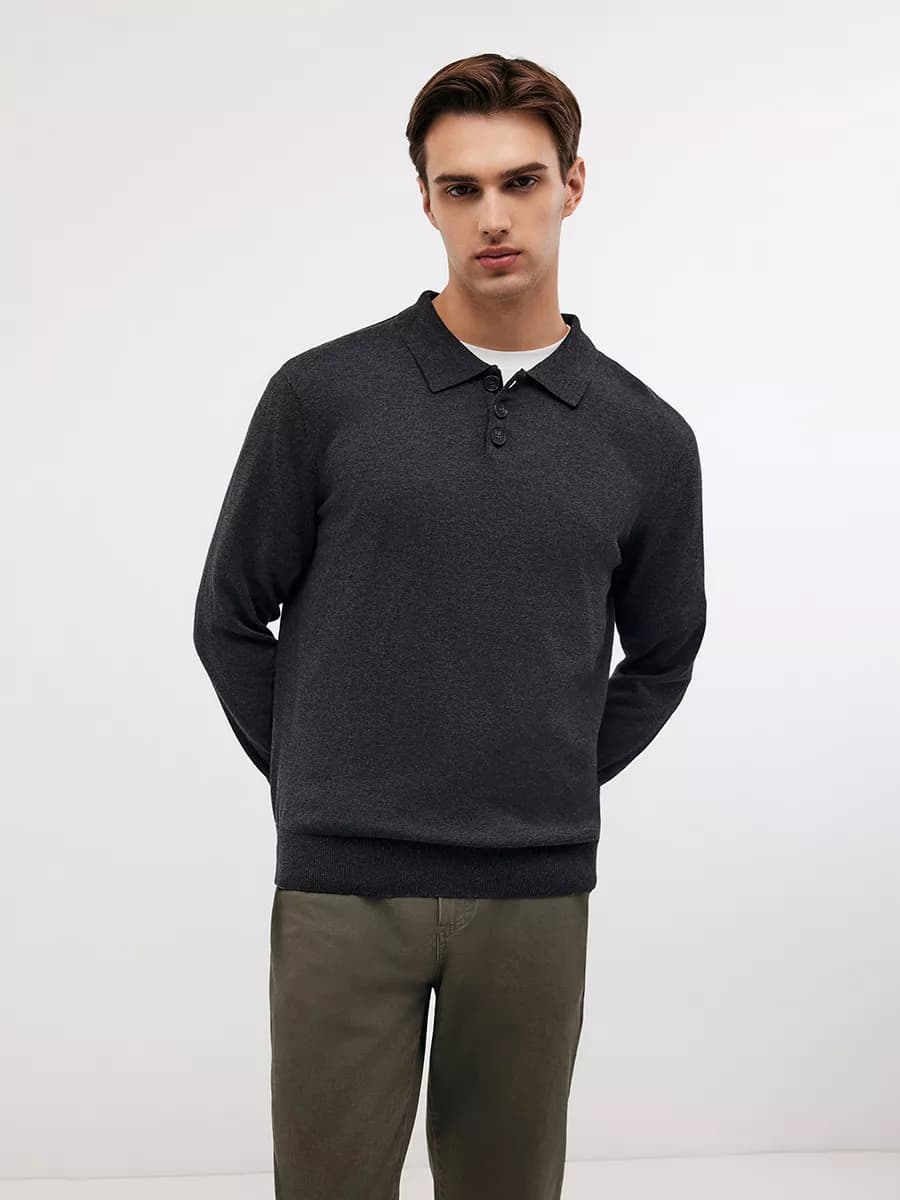 Базовый джемпер с воротником-поло - фото 1