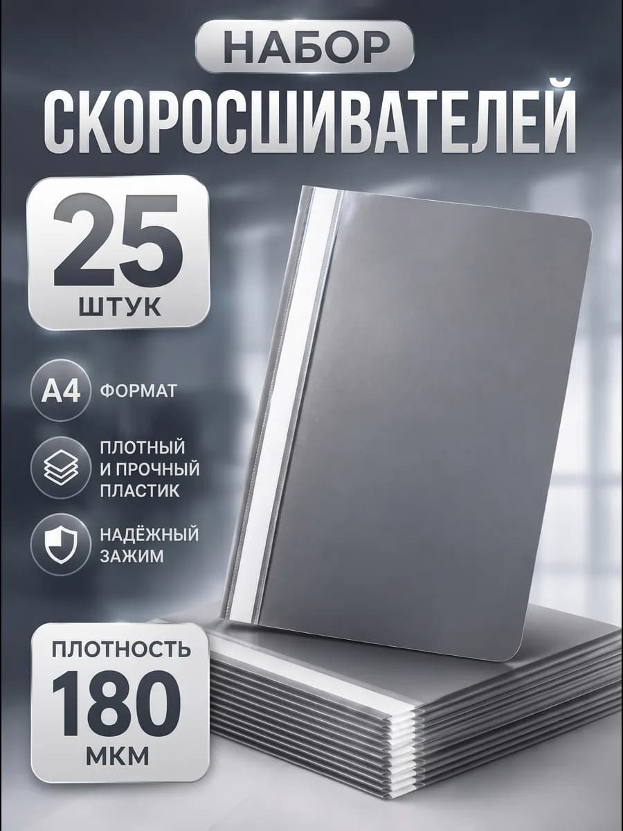 Папка скоросшиватель А4 набор серые 25 шт