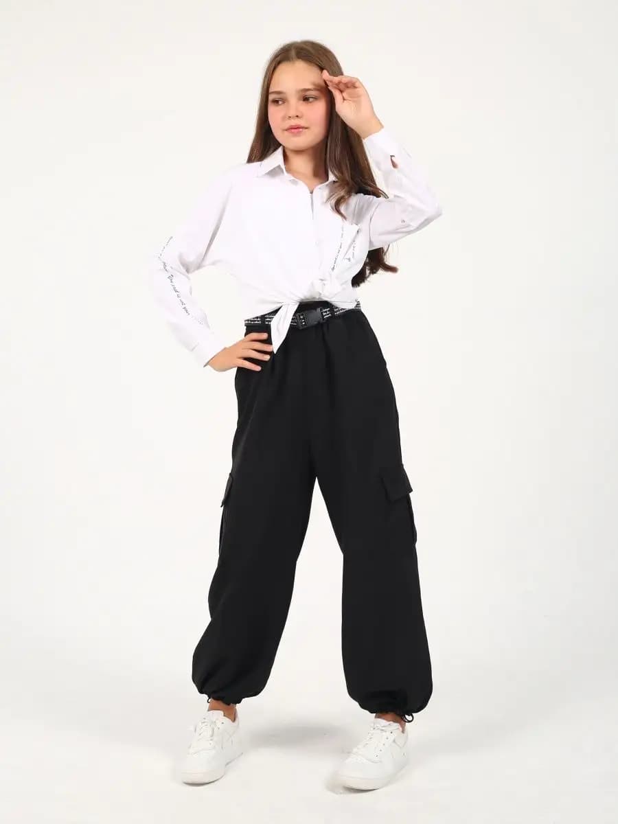 Брюки карго для девочки штаны широкие школьные