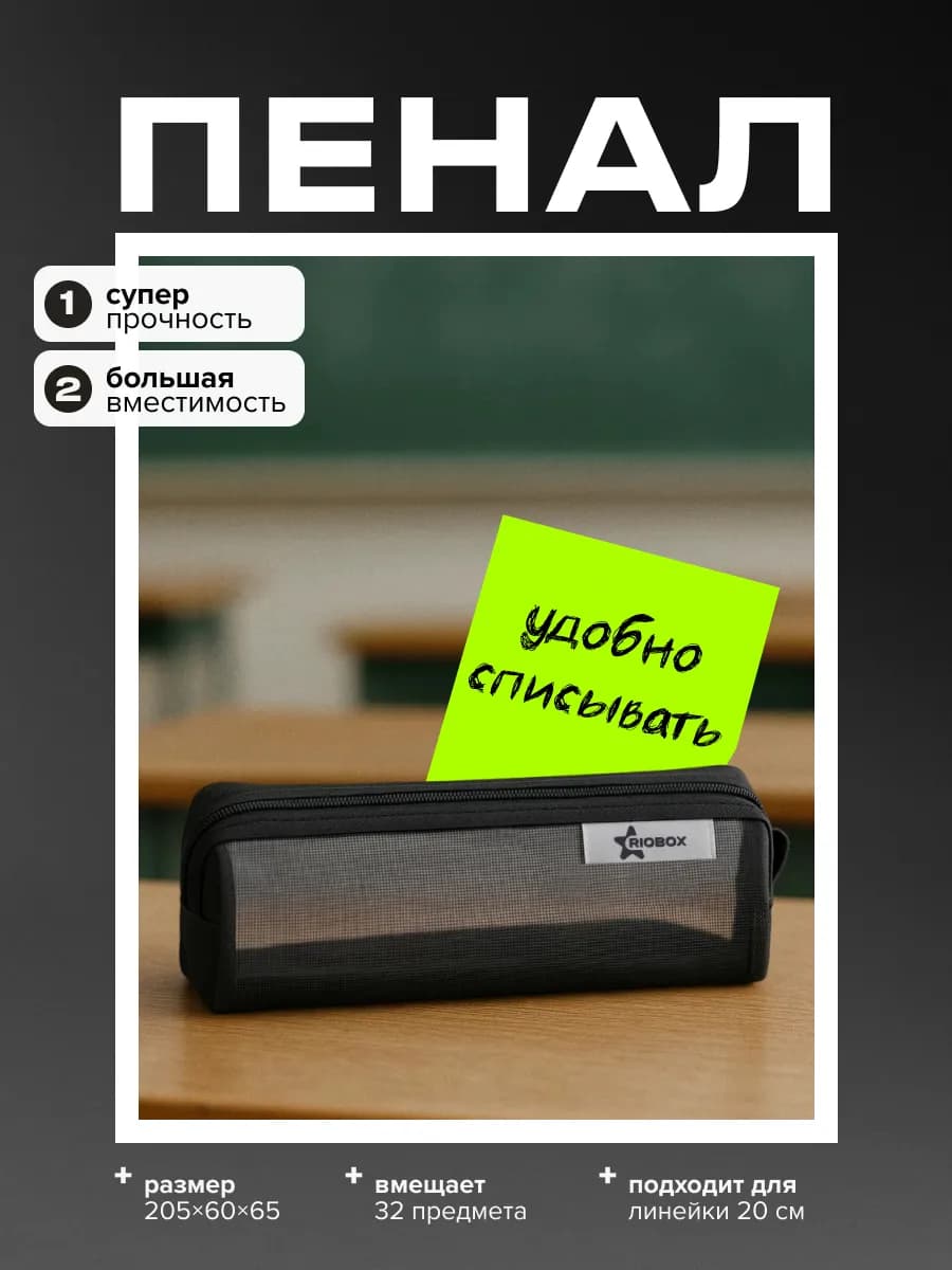 Пенал школьный для шпор из сетки прозрачный