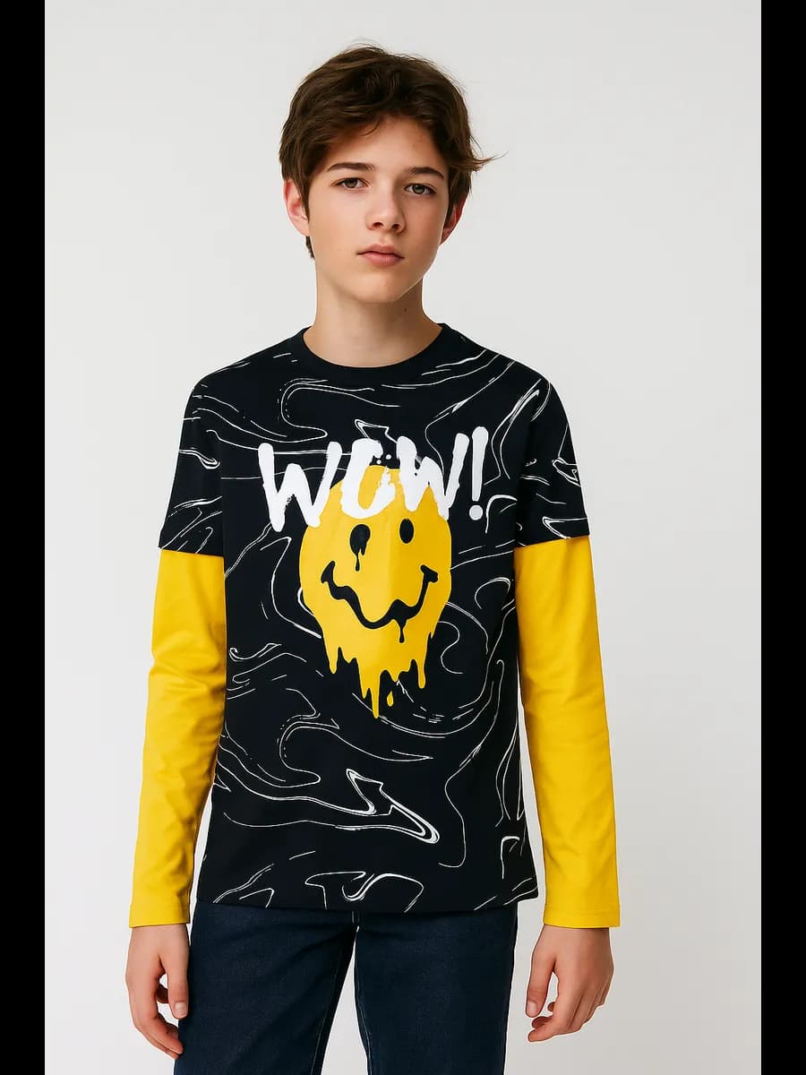 Лонгслив яркий хлопковый с принтом - фото 1