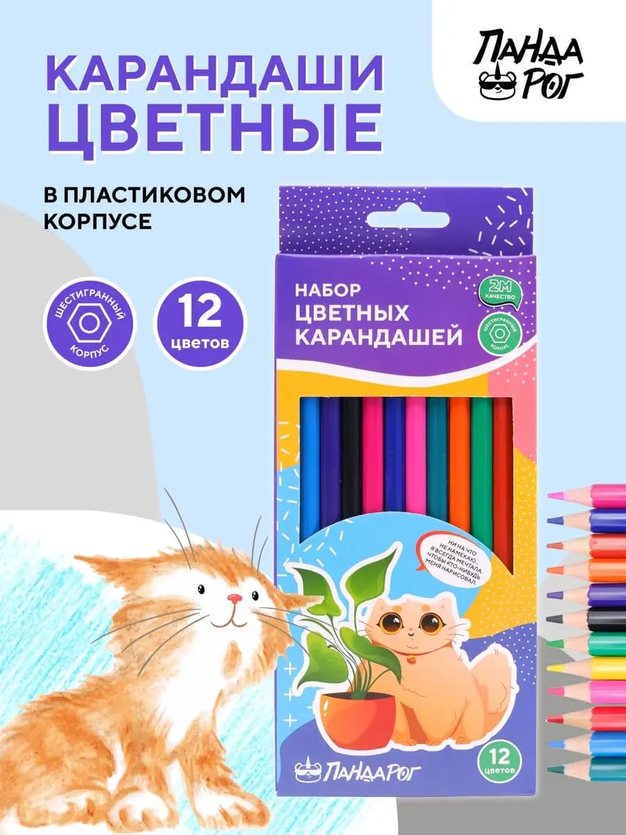 Карандаши цветные в пластиковом корпусе, 12 цветов
