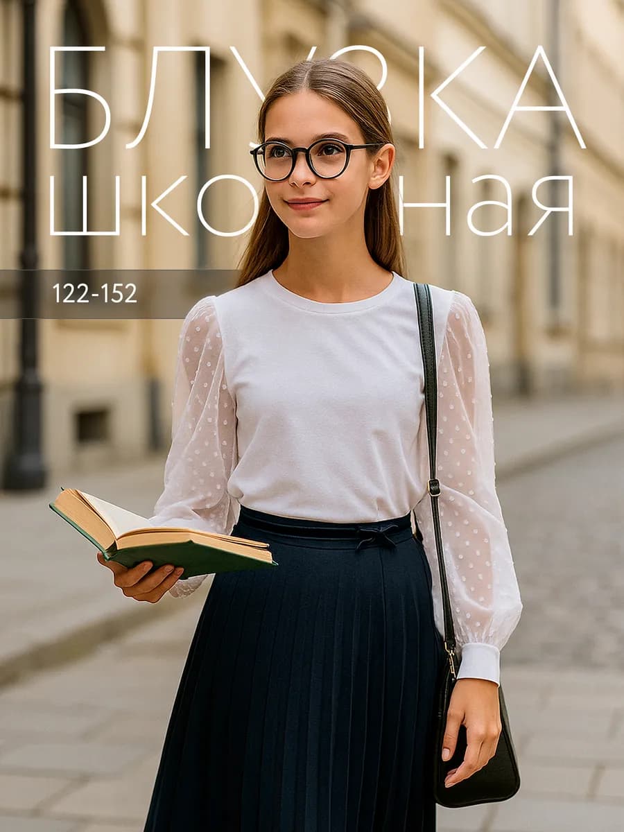 Блузка школьная для девочки с длинным рукавом