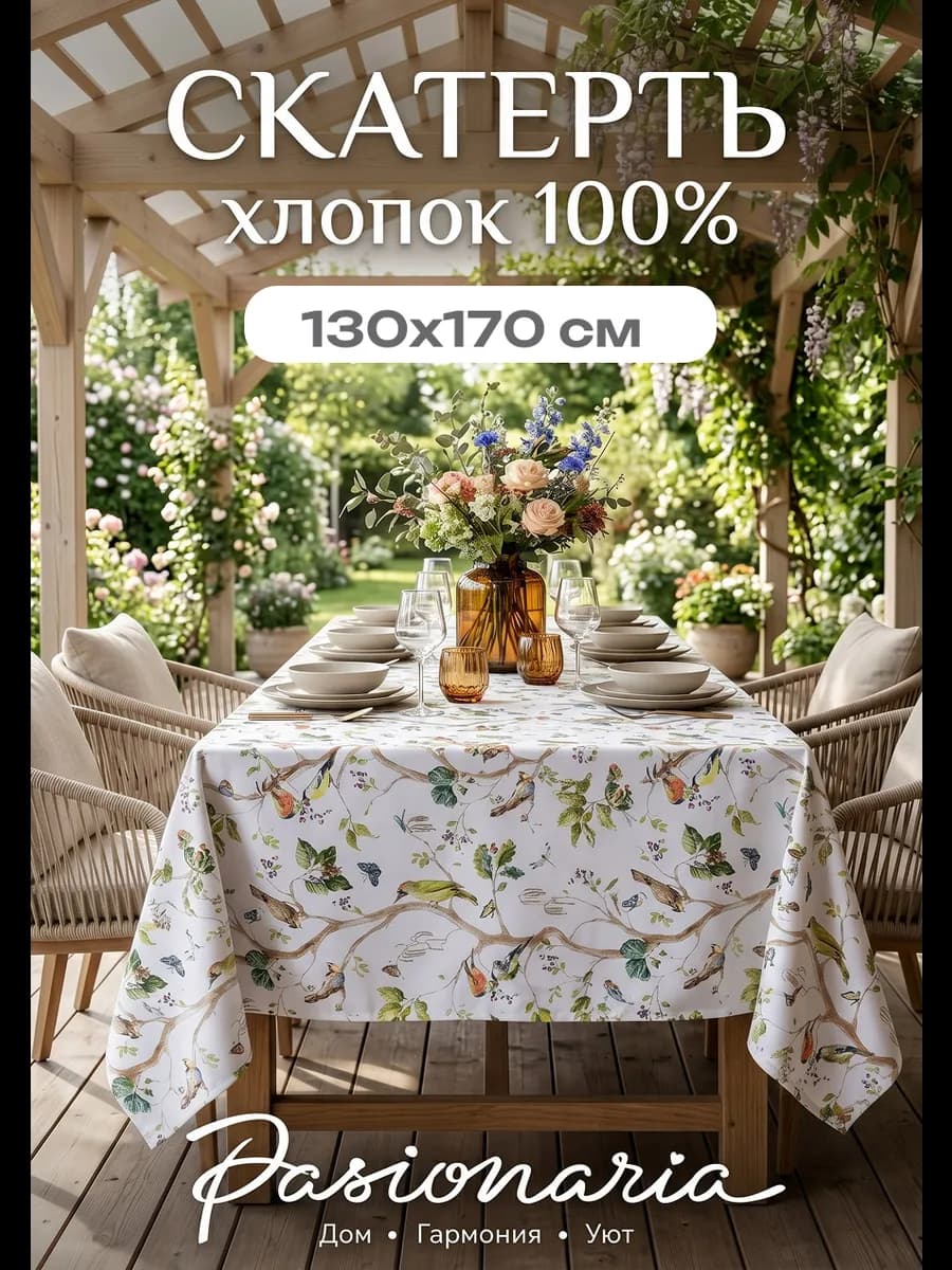 Скатерть на стол тканевая 130х170 см весенняя