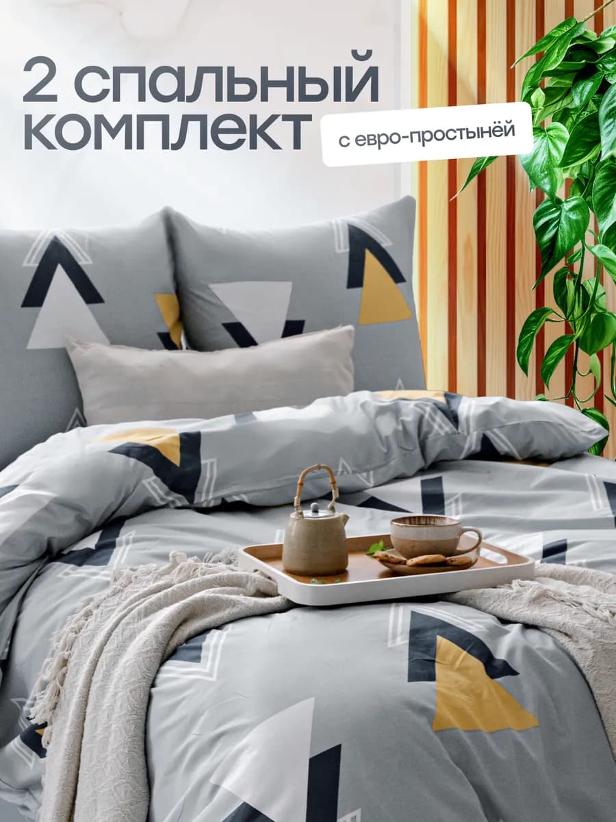Постельное белье 2 спальное с европростыней с принтом