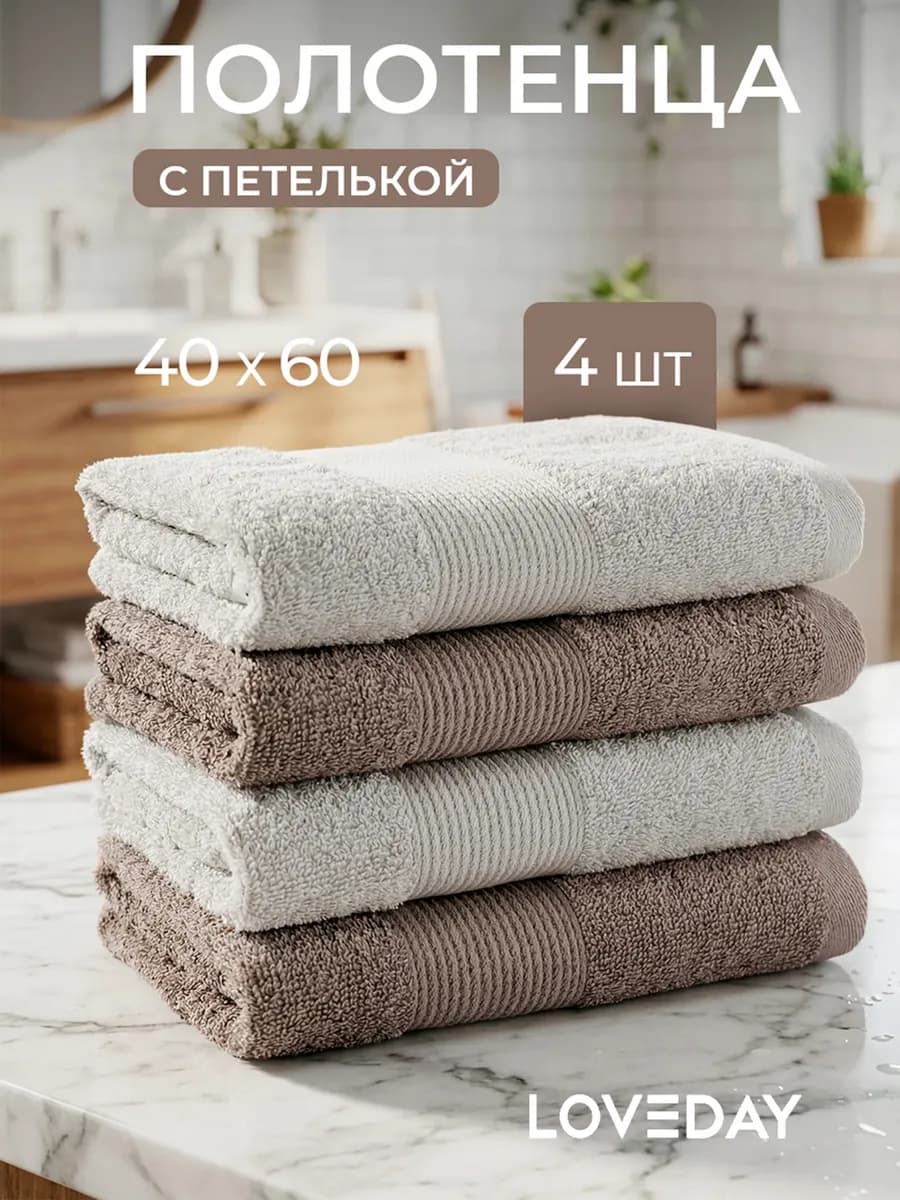 Полотенца кухонные махровые однотонные набор 4 шт. 40х60 см