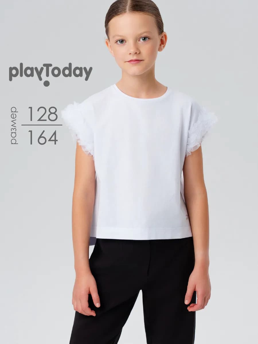 Блузка трикотажная с рюшами футболка школьная нарядная
