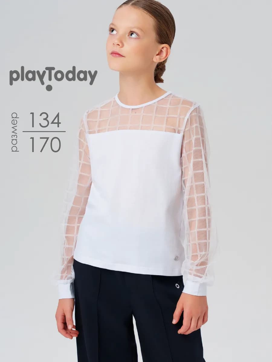 Блузка школьная нарядная белая с рукавами из сетки