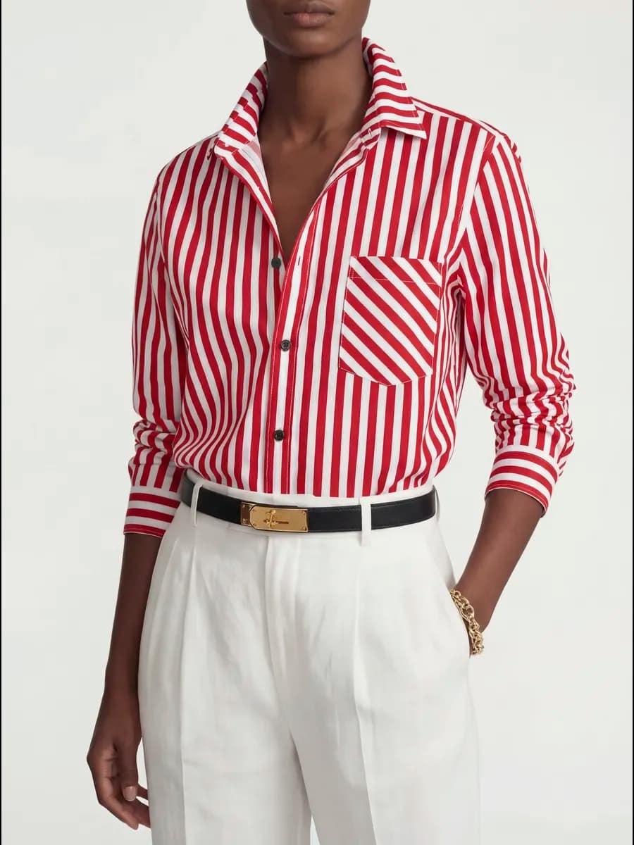 Рубашка в полоску хлопок офисная летняя