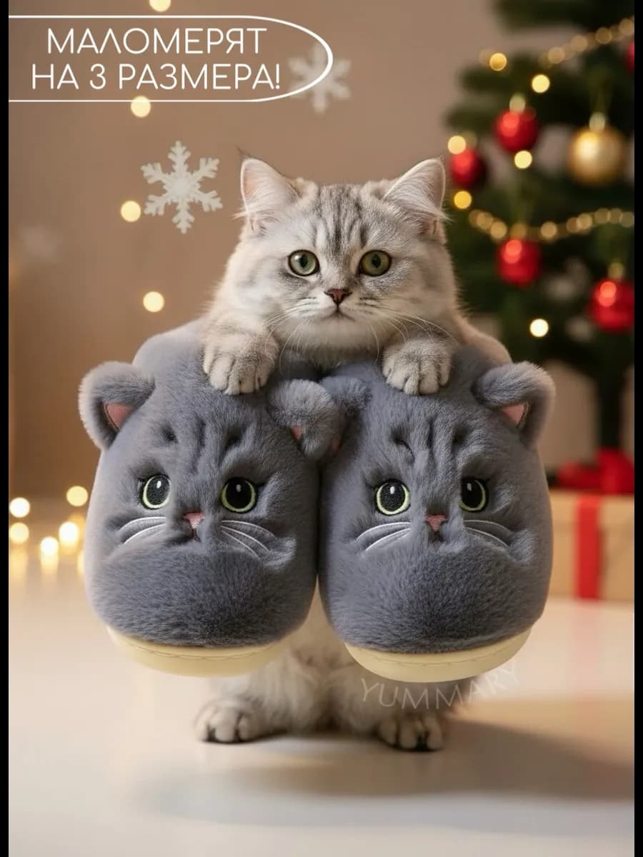 Тапочки домашние с котиками закрытые подарок