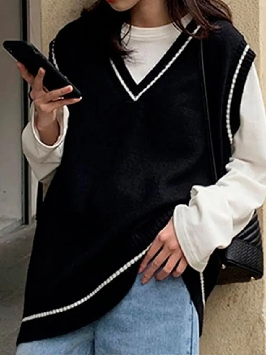 Жилет вязаный школьный офисный оверсайз удлиненный