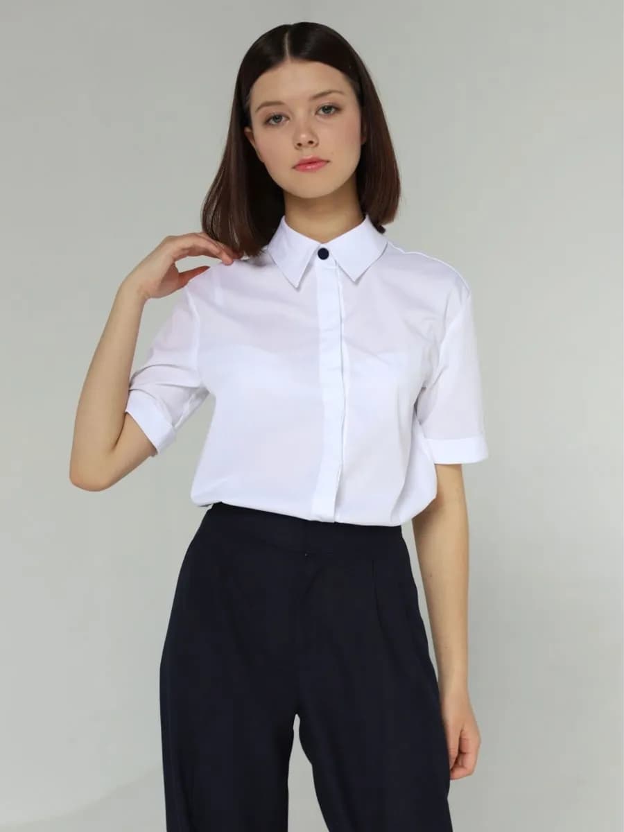 Блузка рубашка школьная с коротким рукавом черная пуговица