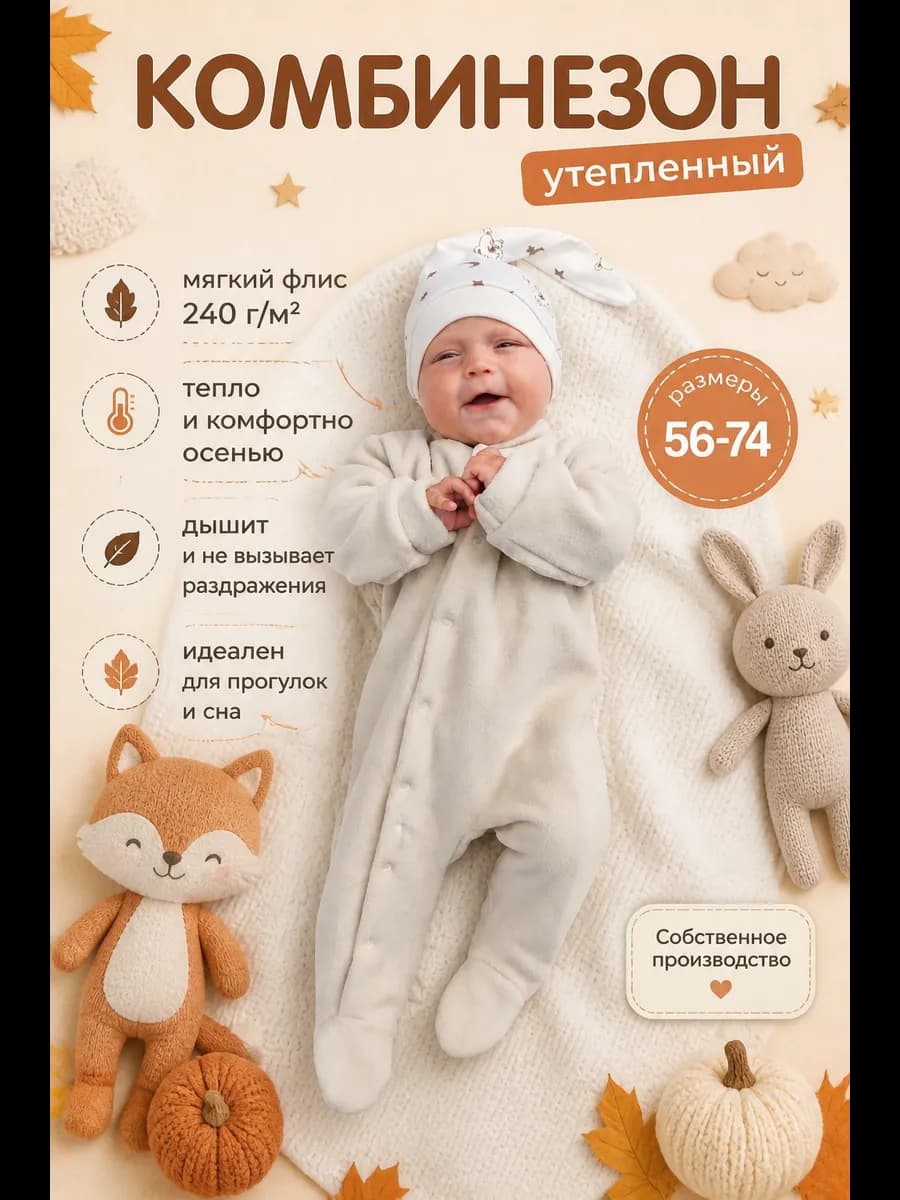 Комбинезон флисовый для новорожденных поддева слип