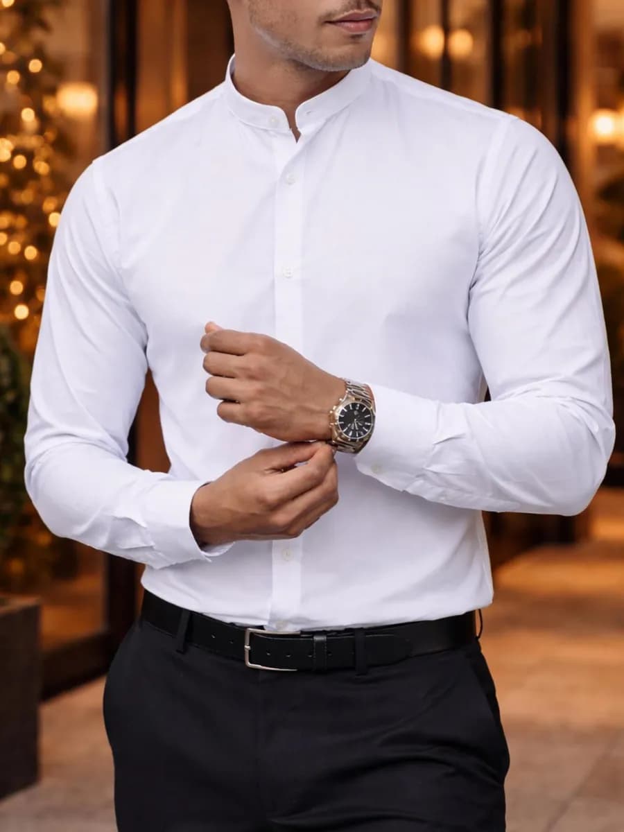 Рубашка с длинным рукавом и воротником стойкой