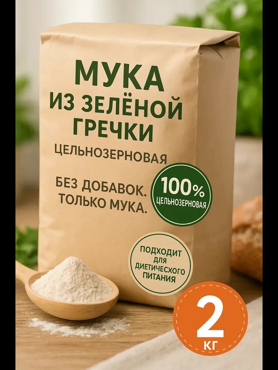 Мука цельнозерновая из зеленой гречки 2 кг