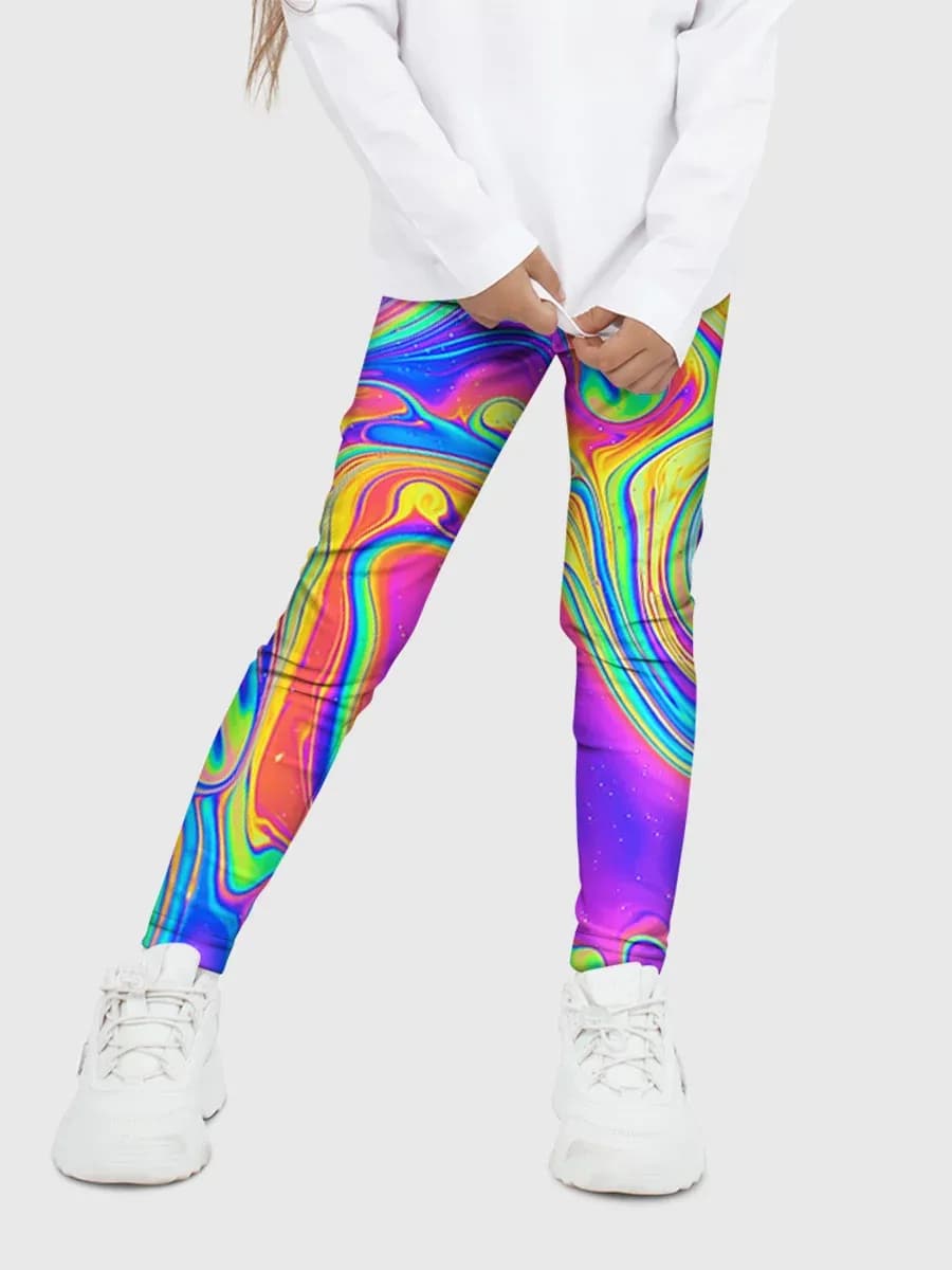 леггинсы с принтом цветные разводы