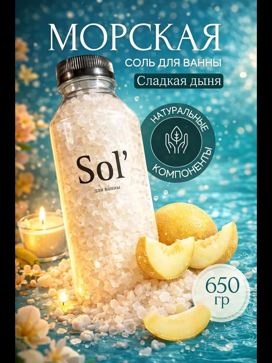 Морская соль для ванны с ароматом Сладкая Дыня 650 грамм