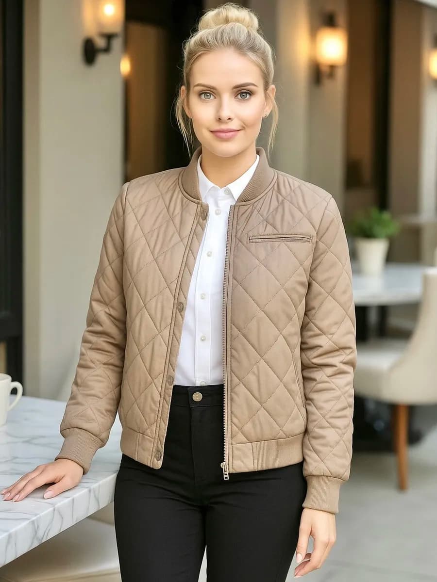 Бомбер утепленный стеганый весенний