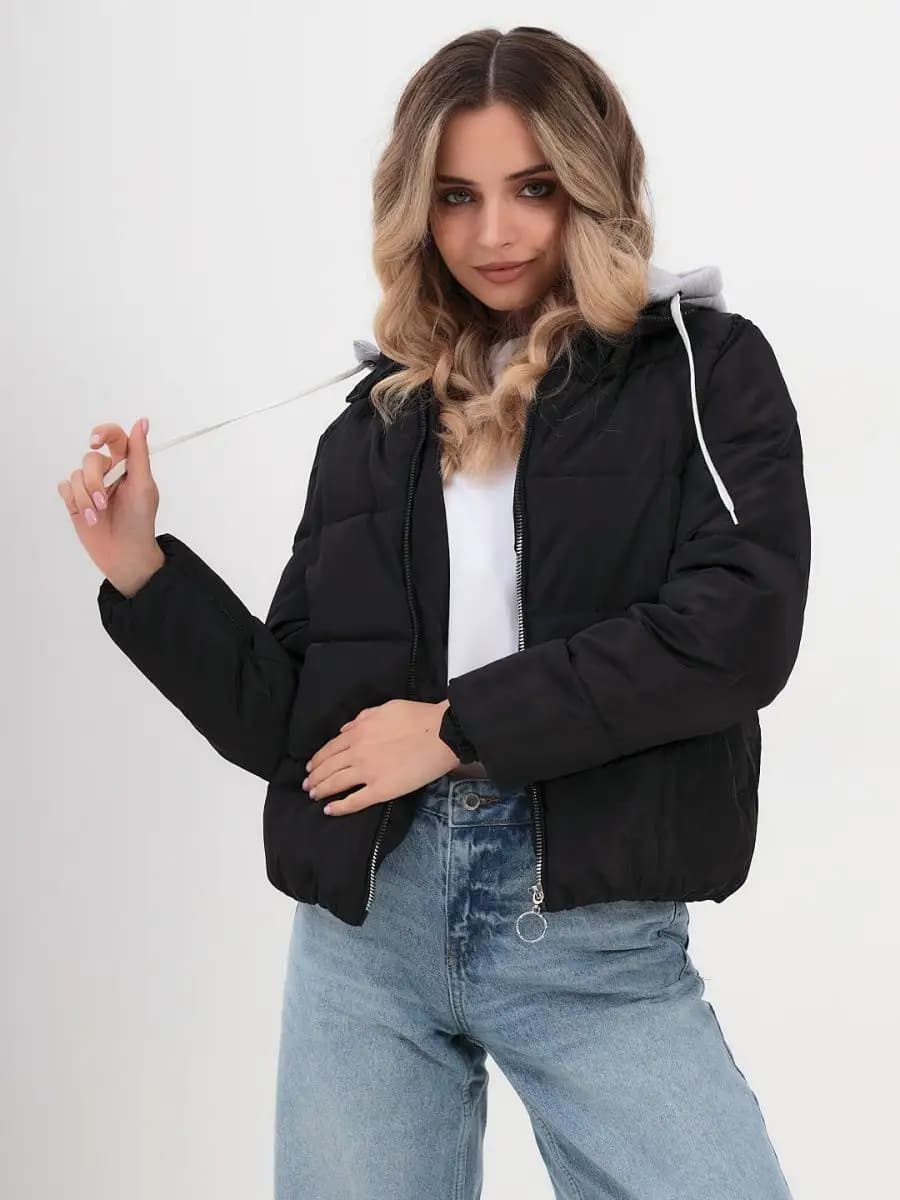 Куртка демисезонная с капюшоном короткая зефирка - фото 1
