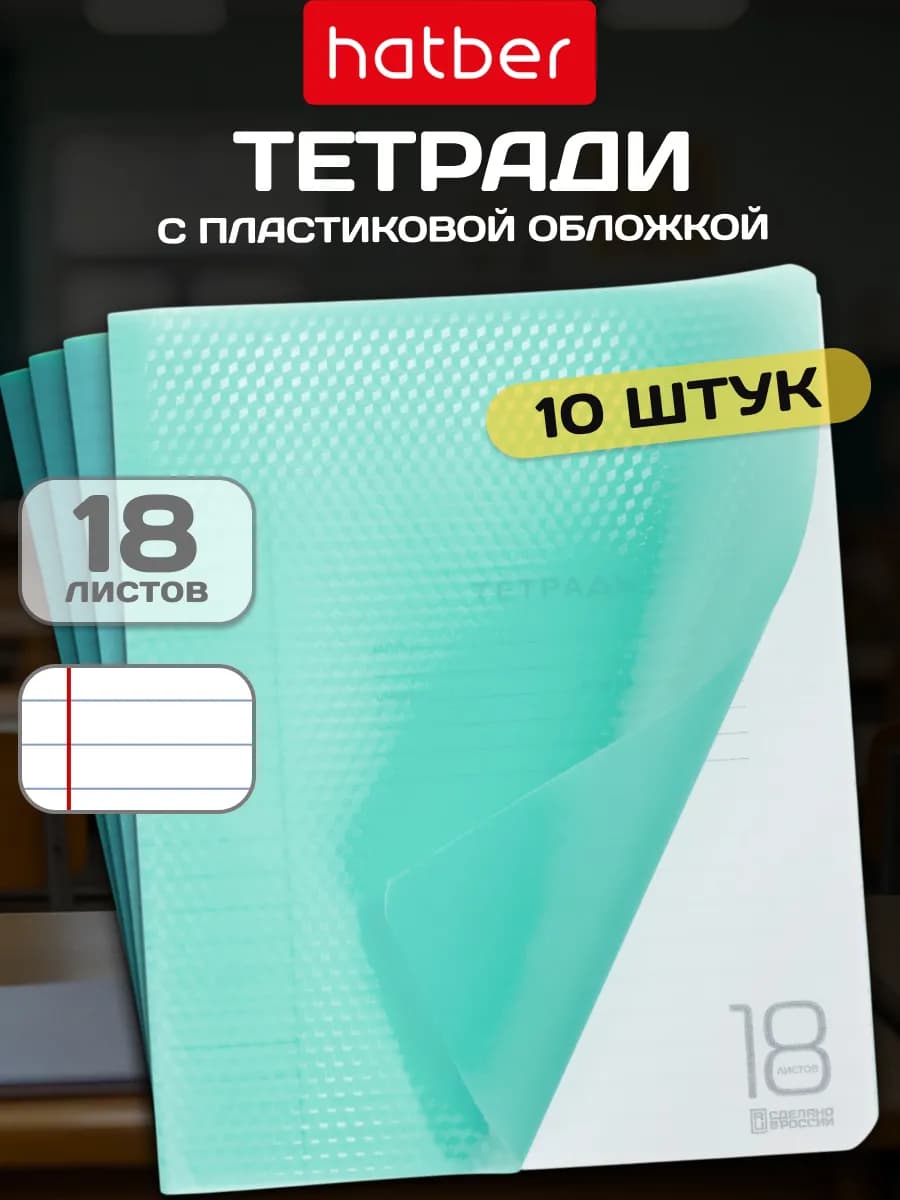 Тетрадь в линейку 18 листов А5 пластиковая обложка 10 шт