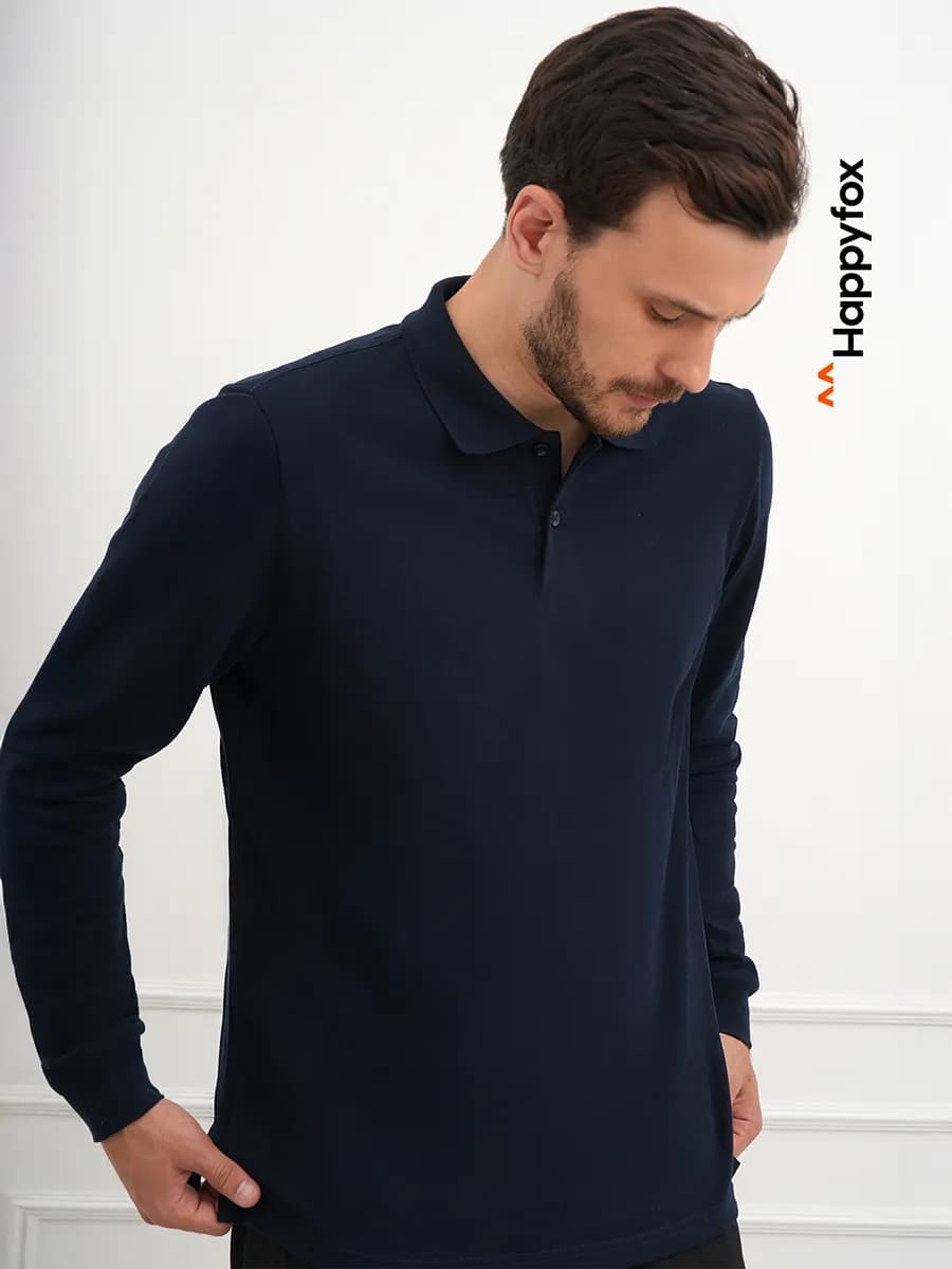 Лонгслив поло с длинным рукавом из пике хлопковый