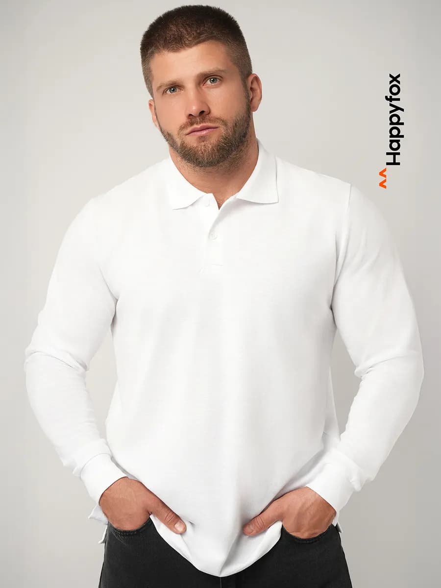 Лонгслив поло с длинным рукавом из пике хлопковый