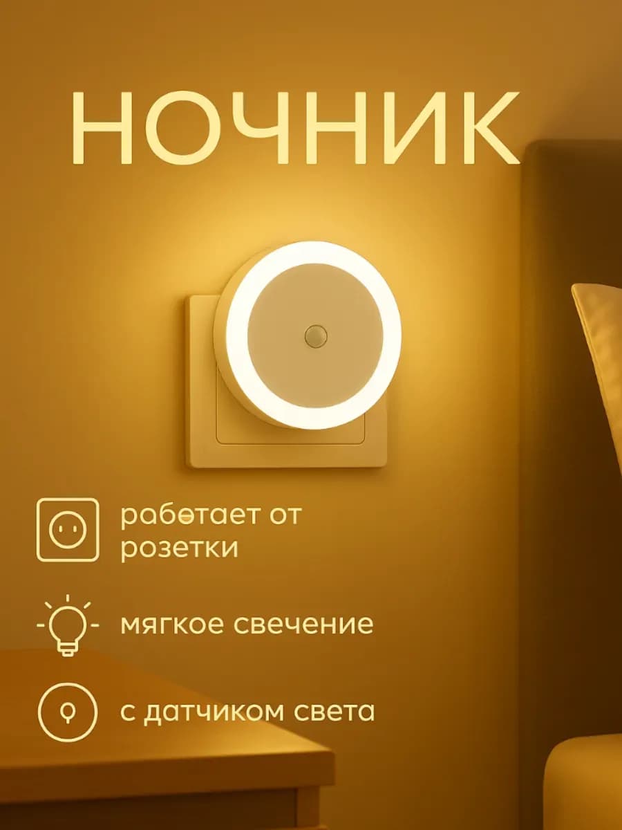 Светильник ночник LED с датчиком света
