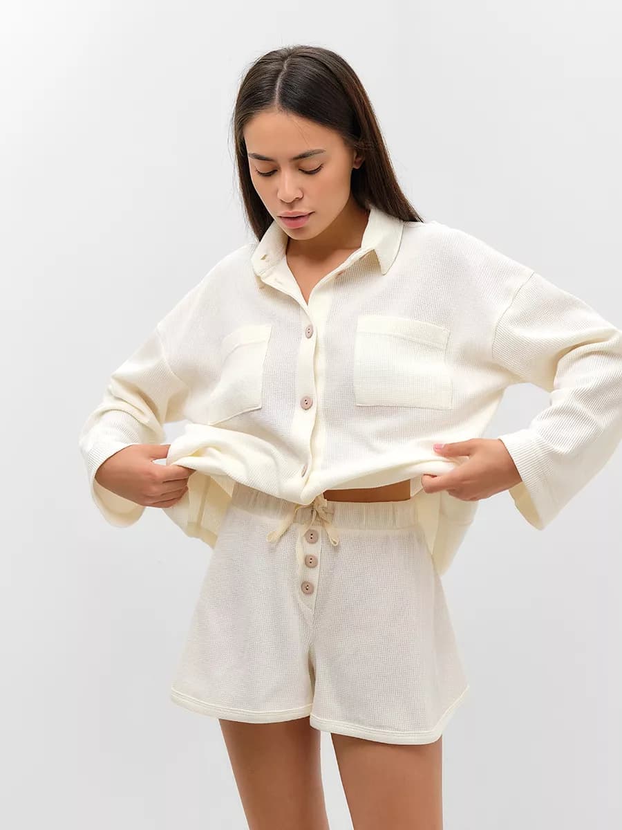 Пижама хлопковая домашняя с рубашкой и шортами