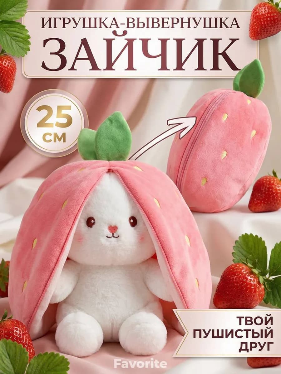 Зайчик в клубнике 25см мягкая игрушка