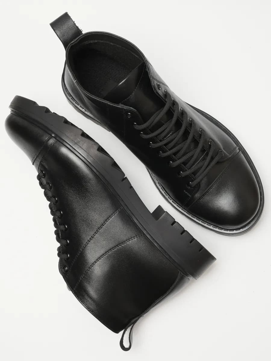 Ботинки мужские на каблуке натуральная кожа черные классика