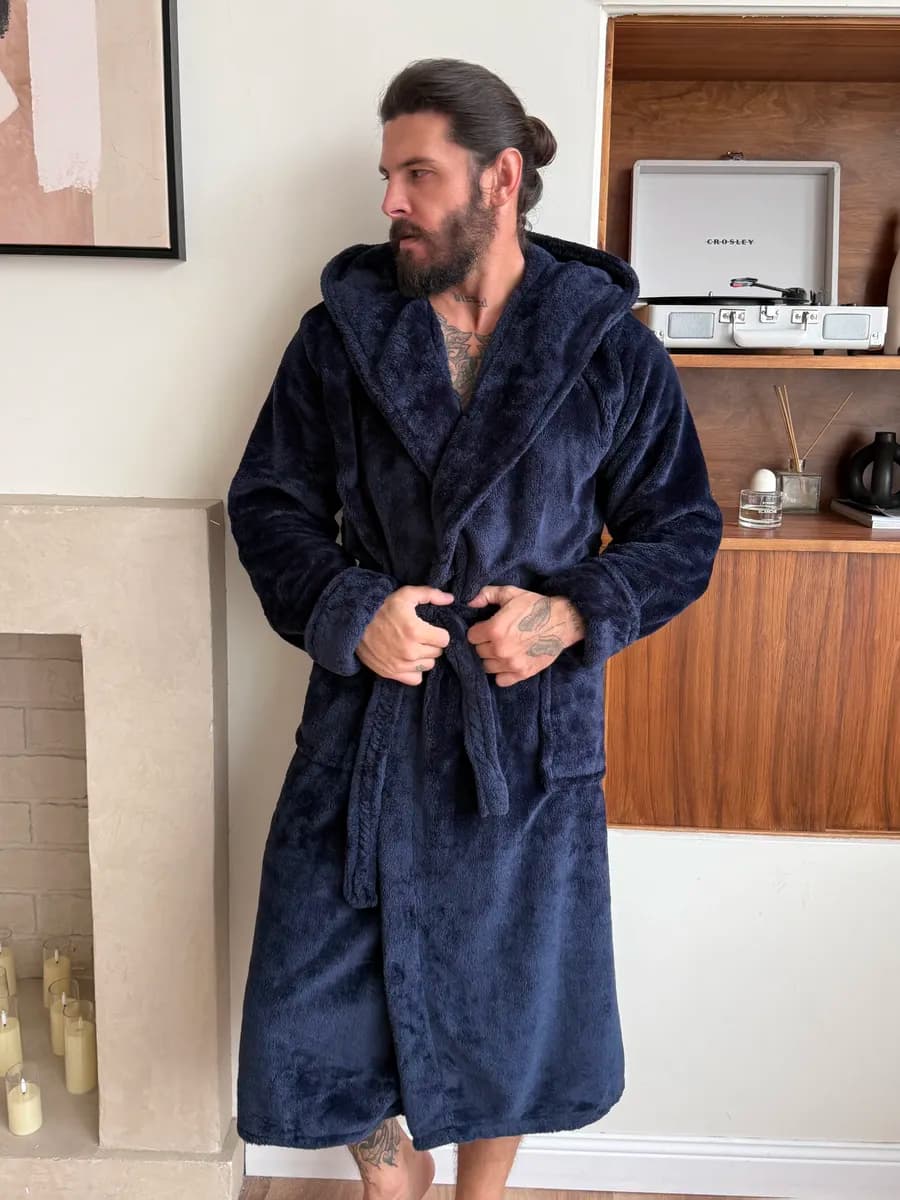 Махровый халат теплый с капюшоном для бани - фото 1