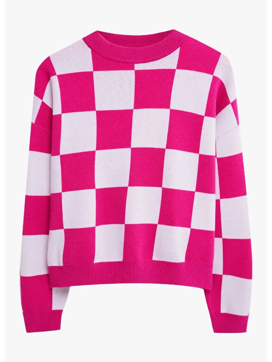 Джемпер оверсайз в клетку вязаный