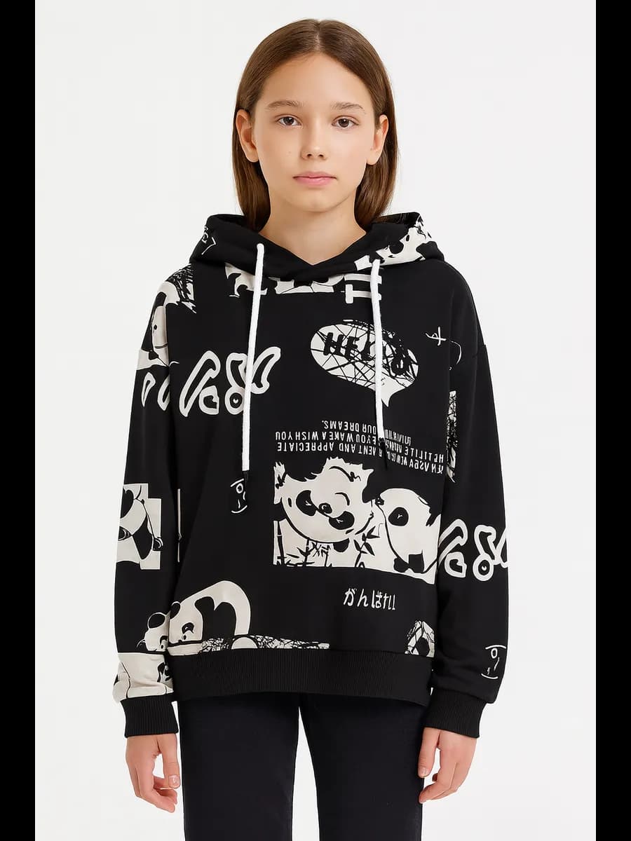 Толстовка черная оверсайз хлопковая с капюшоном