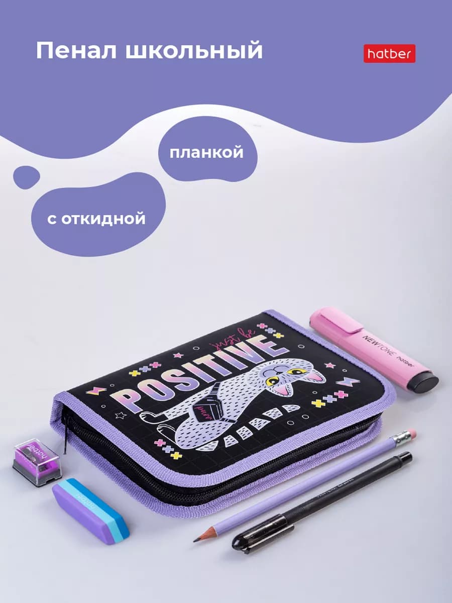 Пенал 1 отделение на молнии с откидной планкой 3D лак