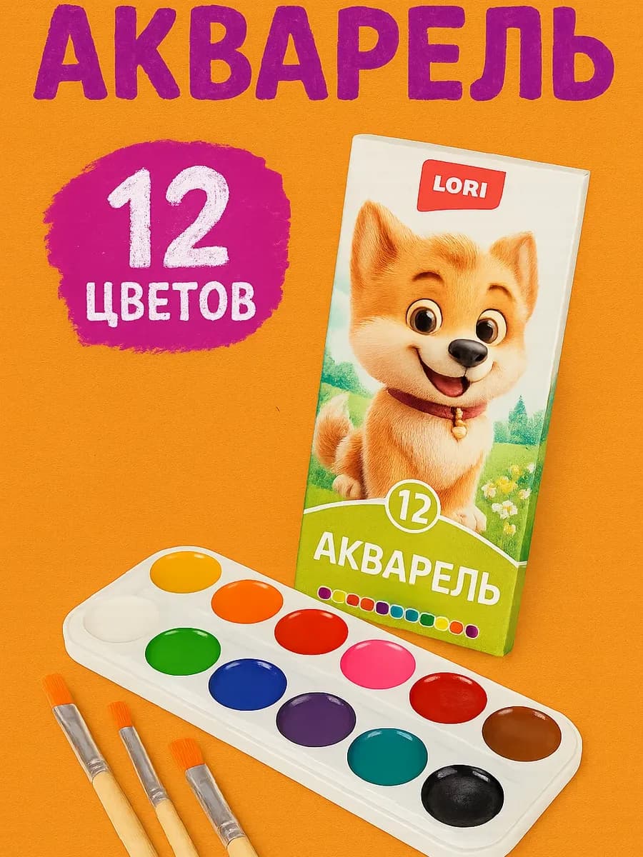 Краски акварельные школьные 12 цветов