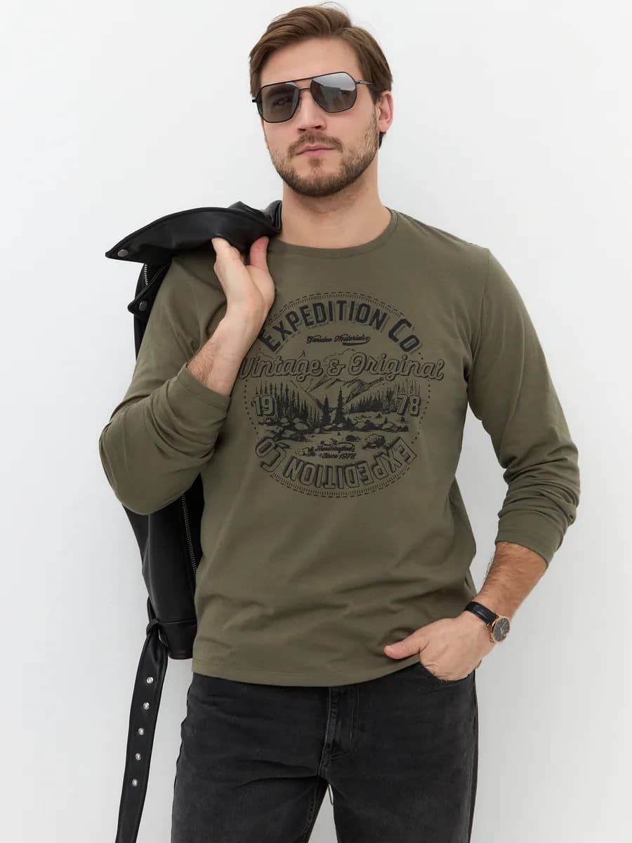 Лонгслив с принтом футболка с длинным рукавом