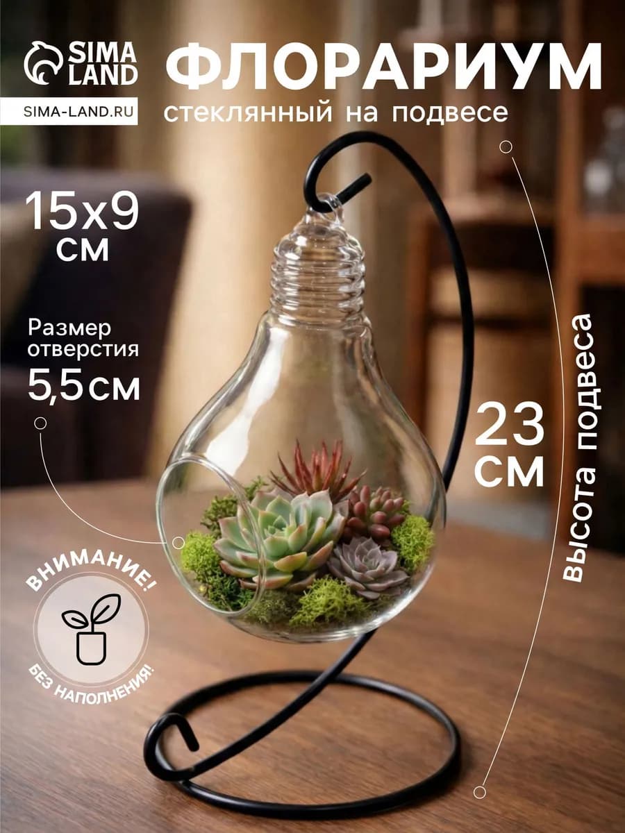 Флорариум стеклянный подвесной "Лампочка" - фото 1